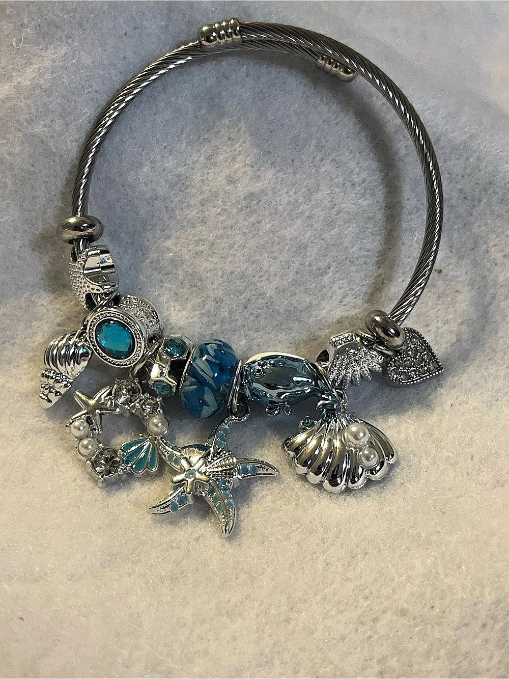 Silver & Blue Charm Bangle Like New